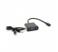 Конвертер micro HDMI (тато) на VGA (мама) 30cm, Black, 4K / 2K + Audio