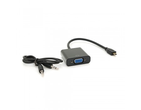 Конвертер micro HDMI (папа) на VGA(мама) 30cm, Black, 4K/2K, Пакет + Audio