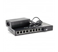 Комутатор POE з вбудованим SFP (B) 48V-57V, 8 портів PoE + 1 порт Ethernet FX 155 Мбіт / с (UP-Link) SC / FC / ST 1550nm, 802.3af, Black, БП в комплекті