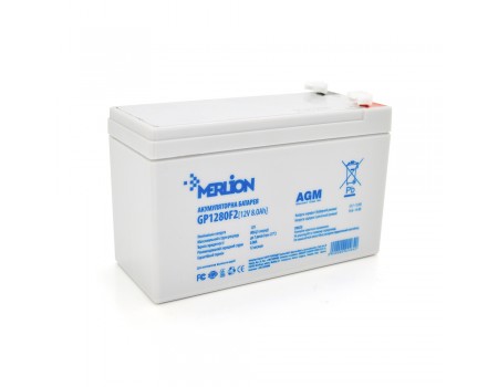 Акумуляторна батарея MERLION AGM GP1280F2 12 V 8,0 Ah (150 x 65 x 95 (100)) White