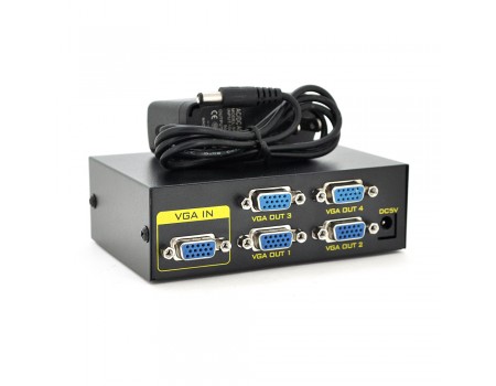 Активний спліттер VGA сигналу KV-FJ1504A  (VGA2004) 150MHz 4 Port, DC5V / 2A, Black