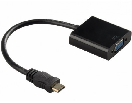 Конвертер mini HDMI (тато) на VGA (мама) 30cm, Black, 4K / 2K