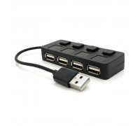 Хаб USB 2.0 4 порту, Black, 480Mbts живлення від USB, з кнопкою LED / Blue на кожен порт 