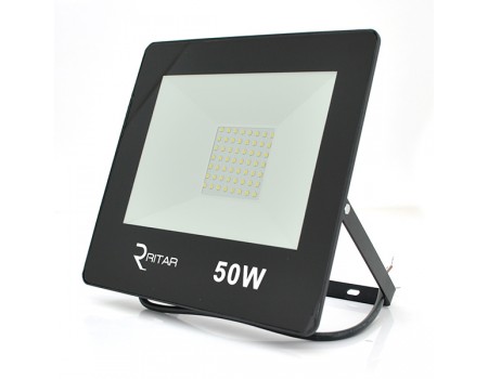 Прожектор SLIM LED RITAR RT-FLOOD50A, 50W, 56xSMD2835, IP65, 4000Lm, 6500K (100%), PF>0.9  Ra>70, 215*240*30mm
