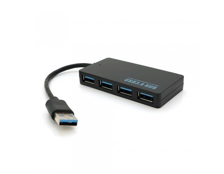 Хаб USB 3.0, 4 порту, плоский, чорний, підтримка до 2TB, кабель 0,14м, Блистер