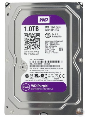 Жесткий диск 3.5” WD10PURX, 1 ТВ, SATA 6 Гб/с, IntelliPower, кэш 64 МБ.