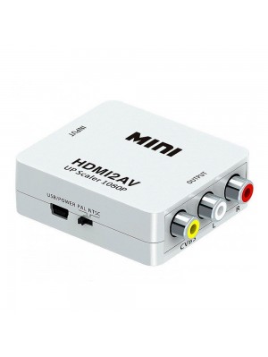 Конвертер Mini, HDMI to AV, ВИХІД 3RCA (мама) на ВХІД HDMI (мама), 720P / 1080P, White