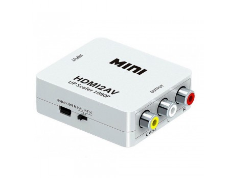 Конвертер Mini, HDMI to AV, ВЫХОД 3RCA (мама) на ВХОД HDMI (мама), 720P/1080P, White