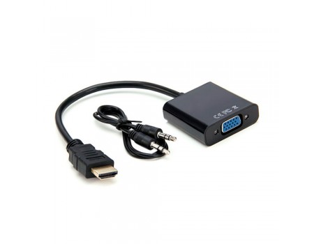 Конвертер HDMI (папа) на VGA(мама) 10cm, Black, 4K/2K, Пакет + AUDIO Q300