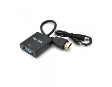 Конвертер VEGGIEG H-V2B HDMI (папа) на VGA(мама) + Audio, 25cm, Black, Пакет