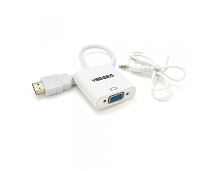 Конвертер VEGGIEG H-V1B HDMI (тато) на VGA (мама) + Audio, 25cm, White