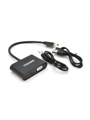 Конвертер VEGGIEG H-V1B HDMI (тато) на VGA (мама) + HDMI (мама), 25cm, Black