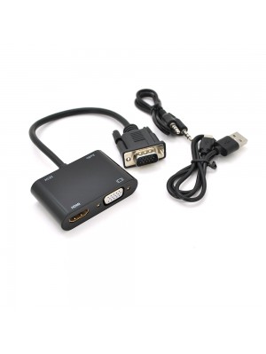 Конвертер VEGGIEG V2-H VGA (тато) на VGA (мама) + HDMI (мама), 25cm, Black