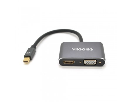 Конвертер VEGGIEG MD2-M MiniDisplay Port (папа) на HDMI(мама)+VGA(мама), 25cm, Silver, Пакет