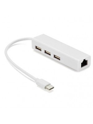 Контроллер Type-C to Ethernet Мережеий адаптер 10/100Mbps з проводом + 3 порти USB3.0, White-Box