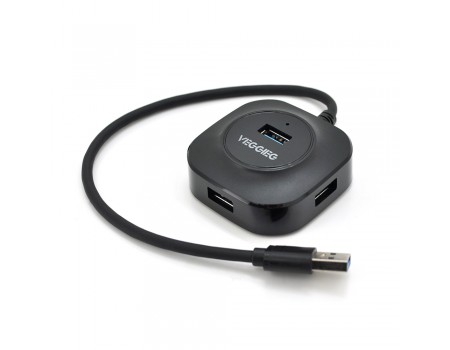 Хаб VEGGIEG V-U3401 USB 3.0 4 порта, 480Mbts, живлення від USB, Black, 0,3m