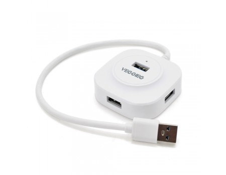 Хаб VEGGIEG V-U3403 USB 3.0 4 порта, 480Mbts, живлення від USB, White, 0,3m