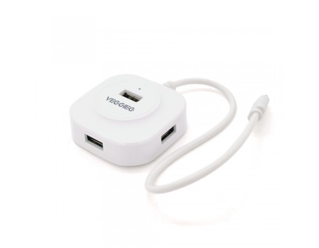 Хаб VEGGIEG V-C242 Type-C, 4 порта USB 2.0, 20 см, White, Box