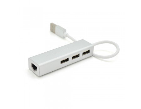 Контролер USB 2.0 до Ethernet VEGGIEG U2-3U-S - Сетевой адаптер 10 / 100Mbps з проводом RTL-8152B + FE2.2S + 3 порта USB2.0, White, Metal-Box