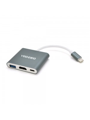 Хаб-конвертор VEGGIEG TC03 Type-C (тато) на Type-C (мама) + USB3.0(мама) + HDMI (мама), 10 см, Silver