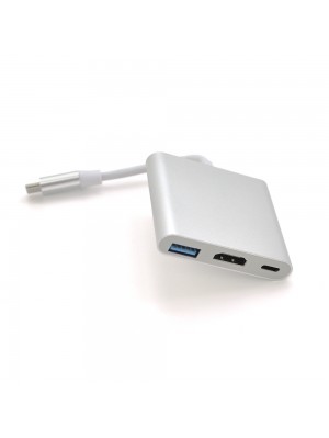Конвертер Type-C (тато) на HDMI (мама) + USB 3.0 (мама) + Type-C (мама) 10cm, Silver, 4K / 2K Пакет