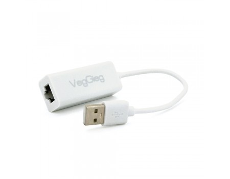 Контролер USB 2.0 to Ethernet VEGGIEG - Мережевий адаптер 10 / 100Mbps з проводом, RTL-8152B, White-Box