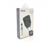 Набор 2 в 1 СЗУ With iPhone Cable 110-240V PZX P23, 2xUSB, 2,4A, Black, Blister-box