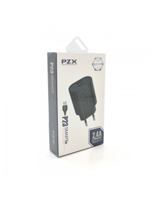 Набор 2 в 1 СЗУ With iPhone Cable 110-240V PZX P23, 2xUSB, 2,4A, Black, Blister-box