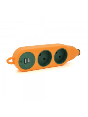 Колодка для удлинителя 2 гнезда+2USB без заземления 16A 220V, Orange, Q100