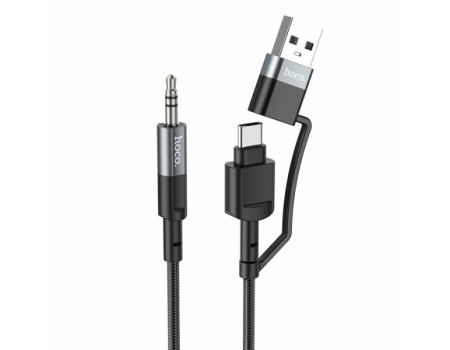 Аудиоадаптер HOCO UPA23 Type-C+USB 2-in-1 digital audio conversion cable 1m. Metal Gray