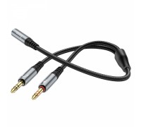 Аудиоадаптер HOCO UPA21 2-in-1 3.5 audio adapter cable(female to 2*male) 0,25m. Темно-серый