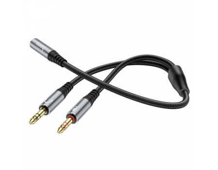 Аудиоадаптер HOCO UPA21 2-in-1 3.5 audio adapter cable(female to 2*male) 0,25m. Темно-серый