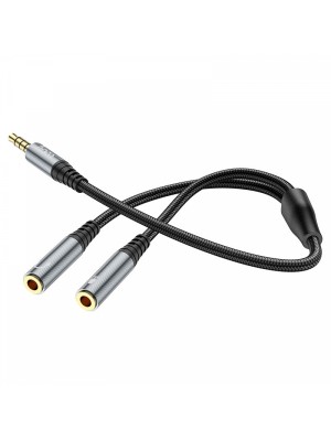 Аудиоадаптер HOCO UPA21 2-in-1 3.5 audio adapter cable(male to 2*female) 0,25m. Темно-серый