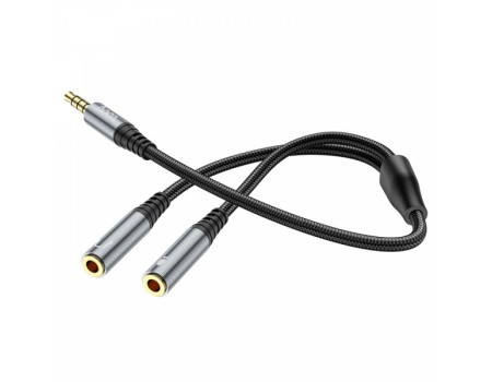 Аудиоадаптер HOCO UPA21 2-in-1 3.5 audio adapter cable(male to 2*female) 0,25m. Темно-серый