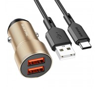 Автомобильное зарядное устройство BOROFONE BZ19 Wisdom dual port car charger set(Type-C) Gold