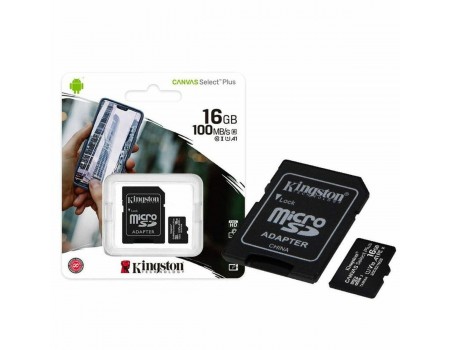microSDHC (UHS-1) Kingston Canvas Select Plus 16Gb class 10 А1 (R-100MB/s) (adapter SD)