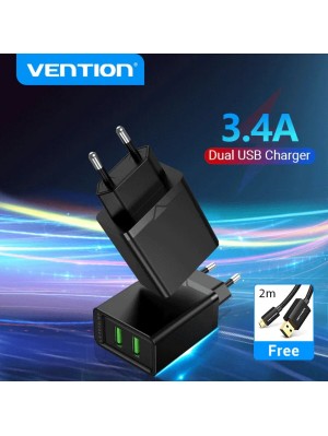 Зарядное устройство Vention Two-Port USB(A+A) Wall Charger (18W/18W) EU-Plug Black (FBAB0-EU)