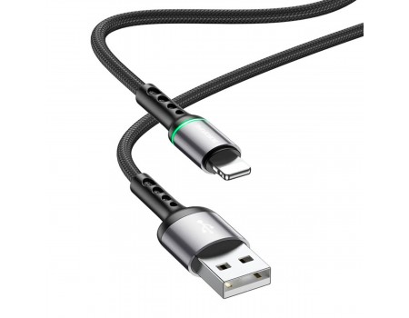 Кабель BOROFONE BU33 USB to iP 2.4A, 1.2m, nylon, aluminum connectors, light indicator, Black