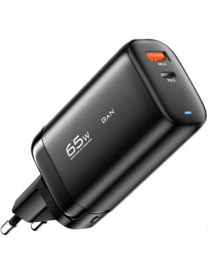 Мережевий зарядний пристрій Essager Shining 65W GaN Travelling Charger Type-c+USB-A EU  black (ECTAC-MYB01-Z)