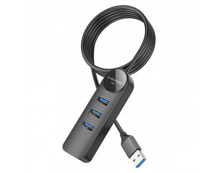 Адаптер Borofone DH6 Erudite 4-in-1 Gigabit Ethernet Adapter(USB to USB3.0*3+RJ45)(L=1.2M) Black