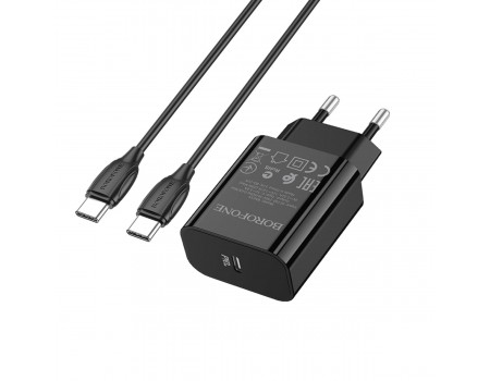 Сетевое зарядное устройство BOROFONE BA65A Single port PD20W charger set(Type-C to Type-C) Black