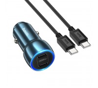 Автомобильное зарядное устройство HOCO Z48 Tough 40W dual port(2C) car charger set(Type-C to Type-C) Sapphire Blue