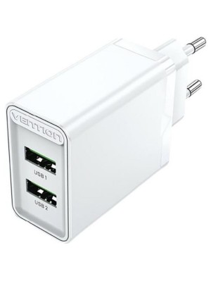 Зарядное устройство Vention Two-Port USB(A+A) Wall Charger (18W/18W) EU-Plug White (FBAW0-EU)