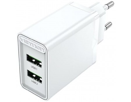 Зарядний пристрій Vention Two-Port USB(A+A) Wall Charger (18W/18W) EU-Plug White (FBAW0-EU)