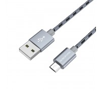Кабель BOROFONE BX24 USB to Micro 2.4A, 1m, nylon, aluminum connectors, Metal Gray