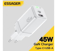Мережевий зарядний пристрій Essager Zhiqi 45W GaN Travel Charger A+C EU  white (ECTCA-ZQB02-Z)