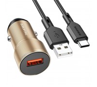 Автомобильное зарядное устройство BOROFONE BZ19A Wisdom single port QC3.0 car charger set(Type-C) 18W Gold