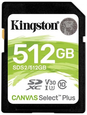 SDXC (UHS-1 U1) Kingston Canvas Select Plus 512Gb class 10 V10 (R-100MB/s)