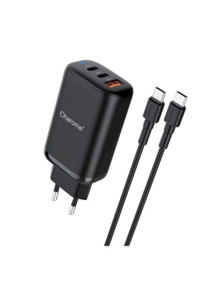 Сетевое зарядное устройство CHAROME C30 PD65W GaN (2*USB-C+USB-A) Charger Set (Type-C to Type-C) Black