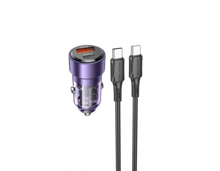 Автомобільний зарядний пристрій BOROFONE BZ20 Smart 38W dual port PD20W+QC3.0 car charger set(C to C) Transparent Purple